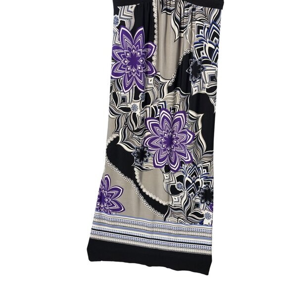 Vintage Carole Little Black & Purple Floral Print Maxi Dress With Empire Waist - Picture 7 of 9